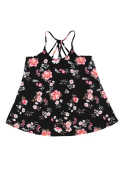 image-Black Floral Spaghetti Straps Strappy Back Tank Top