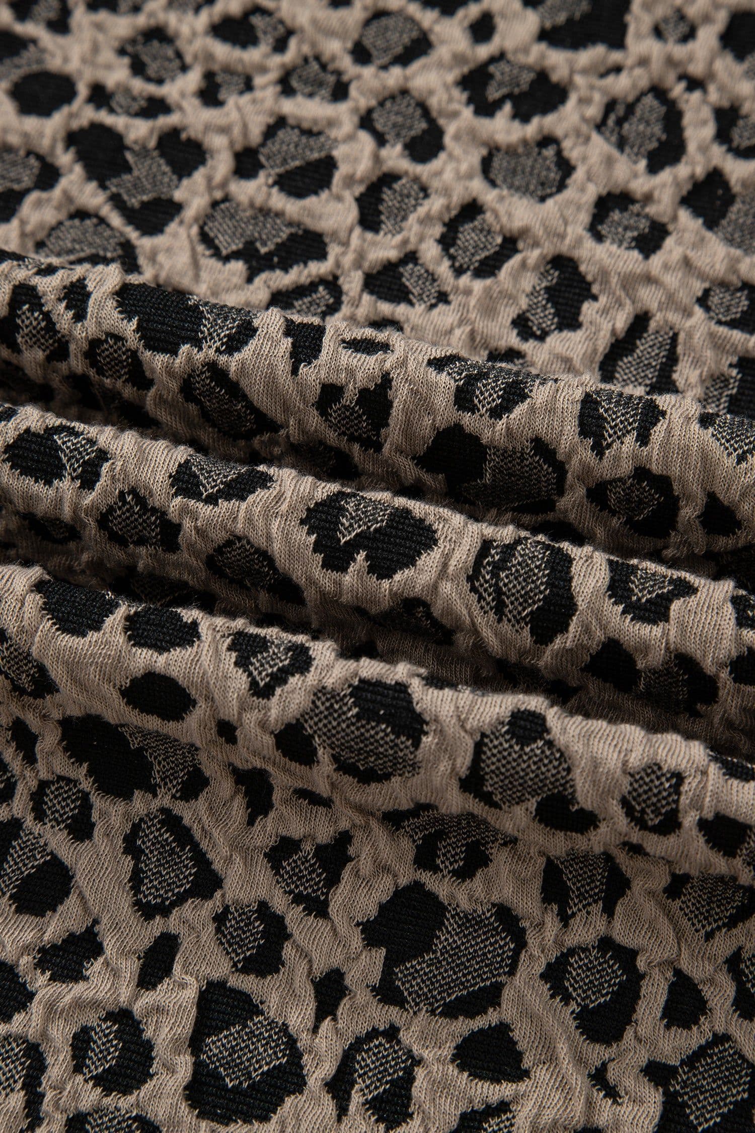 image-Khaki Leopard Print Textured Plus Size T Shirt