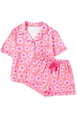 image-Green Flower Print Short Sleeve Pajamas Set