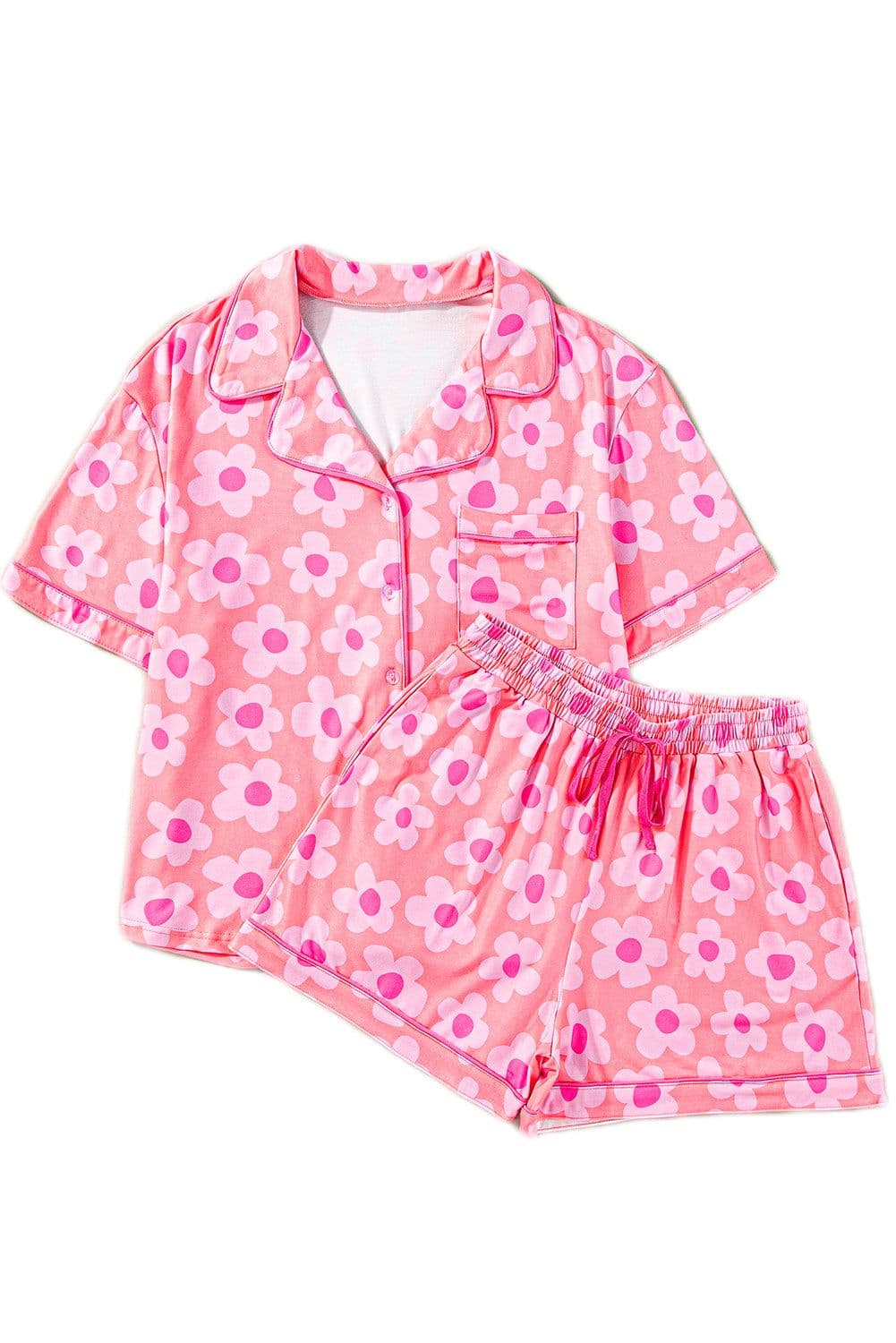 image-Green Flower Print Short Sleeve Pajamas Set