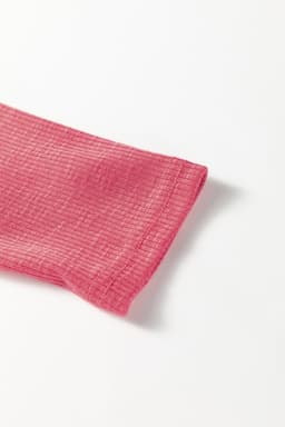 image-Racing Red Ribbed Knit Top - V Neck Lace Trim
