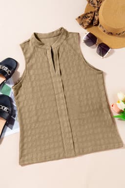 image-Black Lattice Split Neck Tank Top