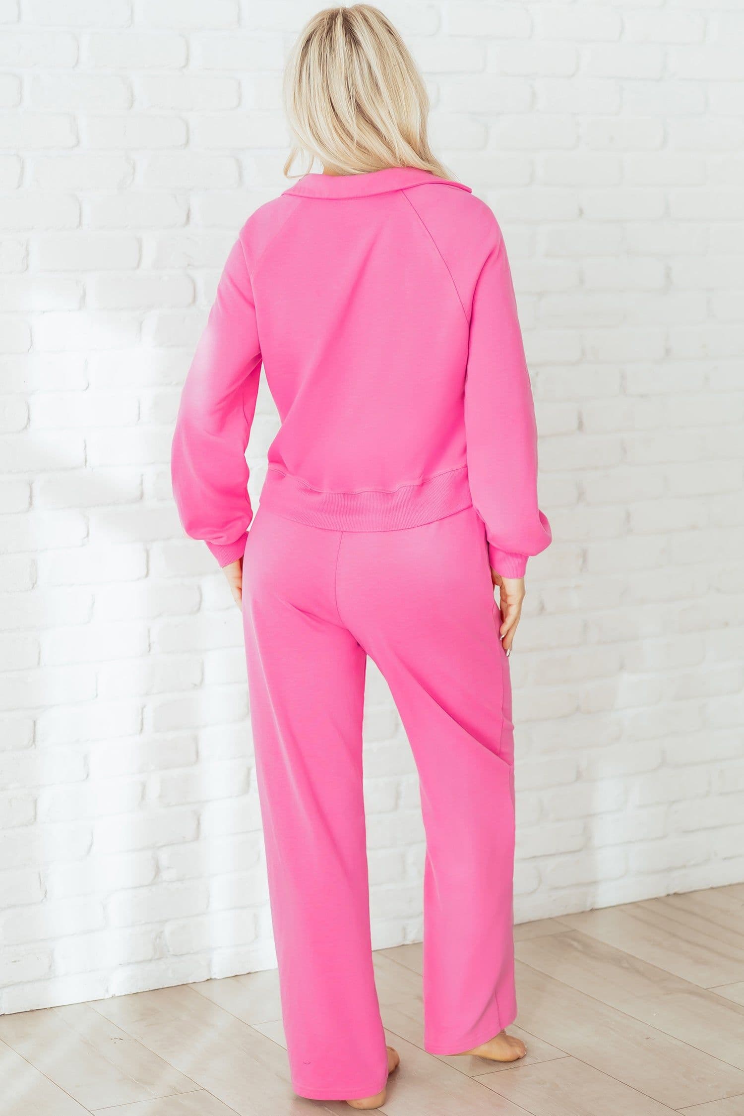 image-Wisteria Solid Color Collared Pullover and Central Seam Pants Set