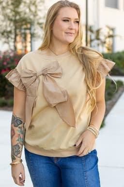 image-Plus Size Ruffled Bowknot Top - Short Sleeve - Plus Size