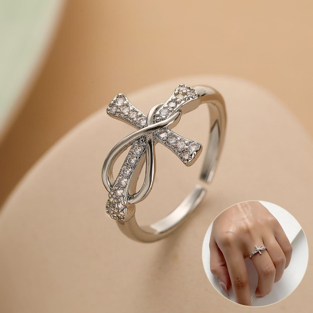 image-Simple Color Matching Copper Ring Fashion Cross Evil Rings For Women Girl Finger Accessories Party Jewelry Gift