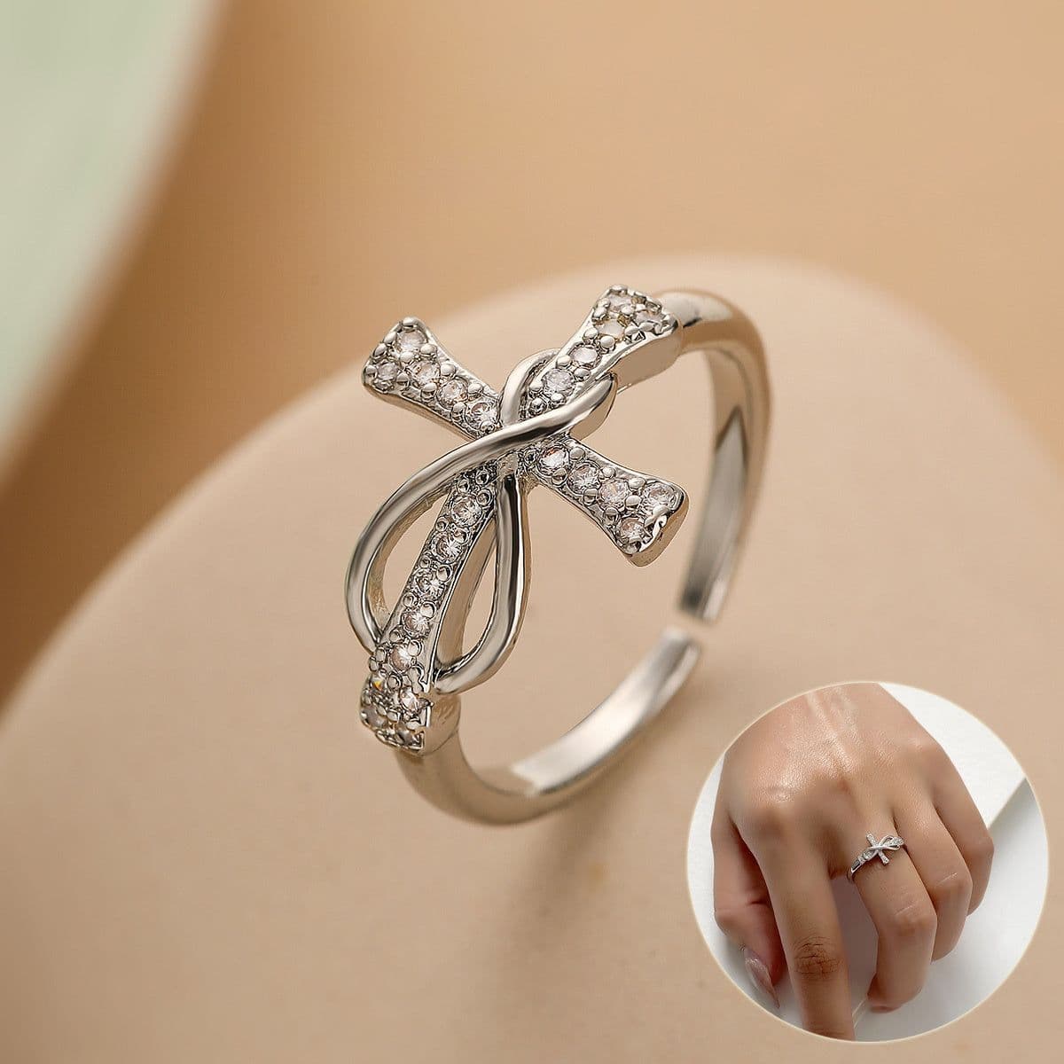 image-Copper Ring Geometry White K - Women's Adjustable Fashion Cross (55 characters)