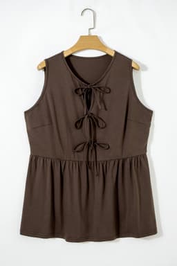image-Coffee Plus Size Solid Color Bow Tie Peplum Tank Top