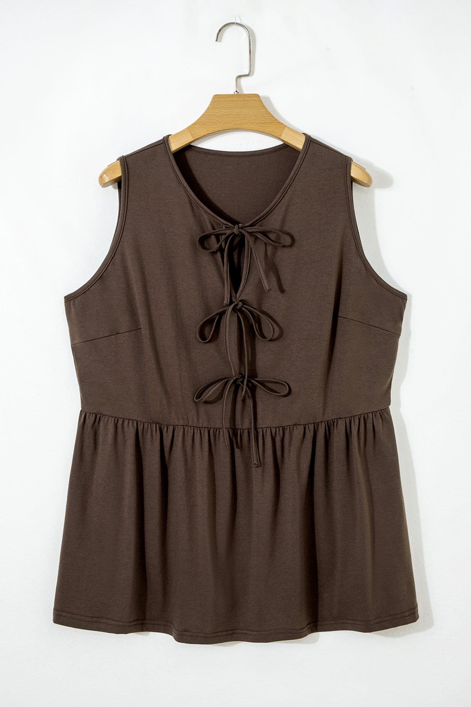 image-Coffee Plus Size Solid Color Bow Tie Peplum Tank Top