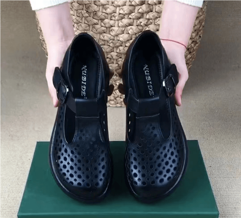 image-Maillard 2024 spring and summer thick heel thick sole casual comfortable breathable hollow single shoes genuine leather round toe soft bottom hole shoes