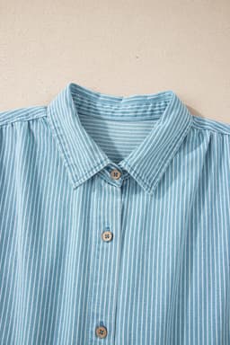 image-Sky Blue Stripe Short Sleeve Button Up Shirt