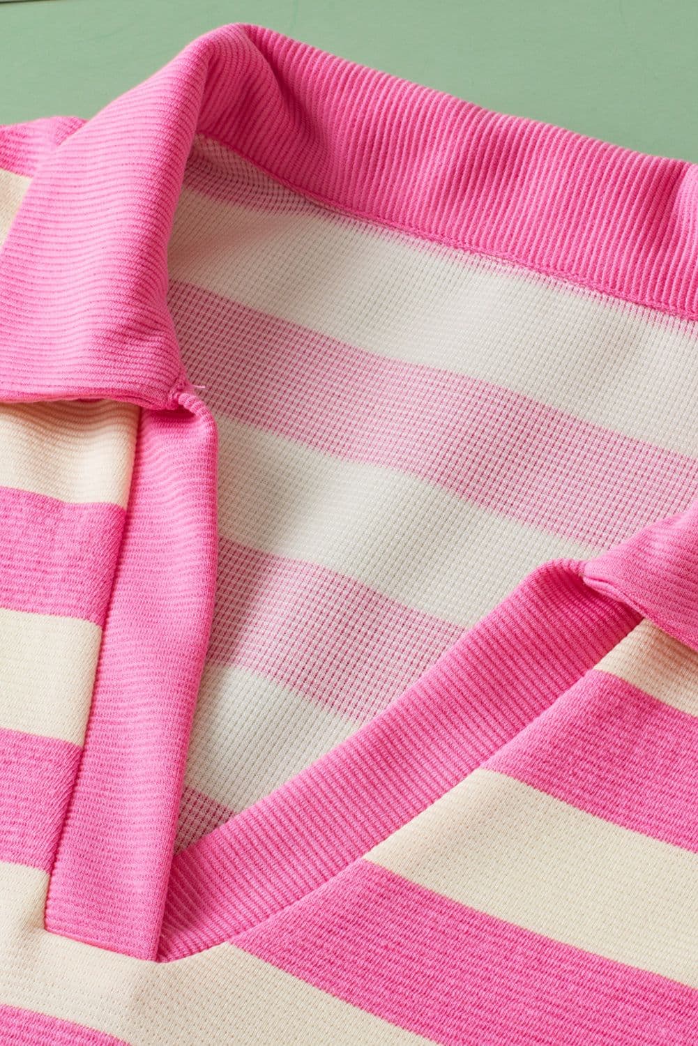 image-Pink Stripe V-Neck Collared Cap Sleeve Top