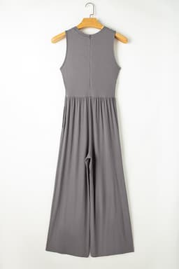 image-Black Cinched Waist Sleeveless Wide Leg Jumpsuit