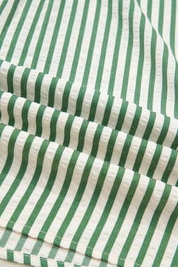 image-Green Stripe Collared Split Neck Bubble Sleeve Blouse