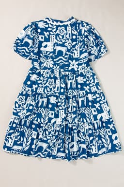 image-Blue Ricrac Trim Split Neck Floral Loose Dress
