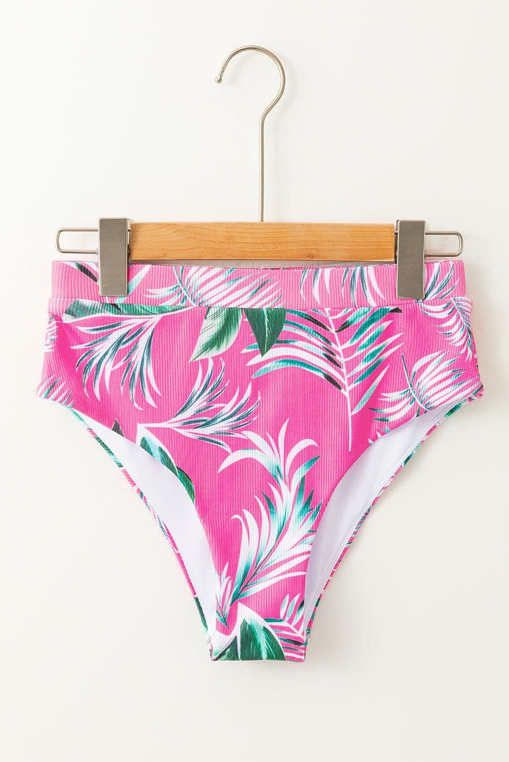 image-Rose Tropical Print Textured Bikini Bottoms