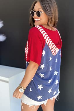 image-Fiery Red Stars and Stripes Drawstring Hooded T-Shirt