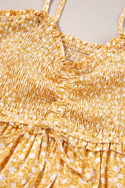 image-Yellow Frilly Smocked High Waist Floral Maxi Dress