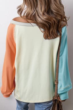image-Yellow Colorblock Patchwork Long Sleeve Crew Top