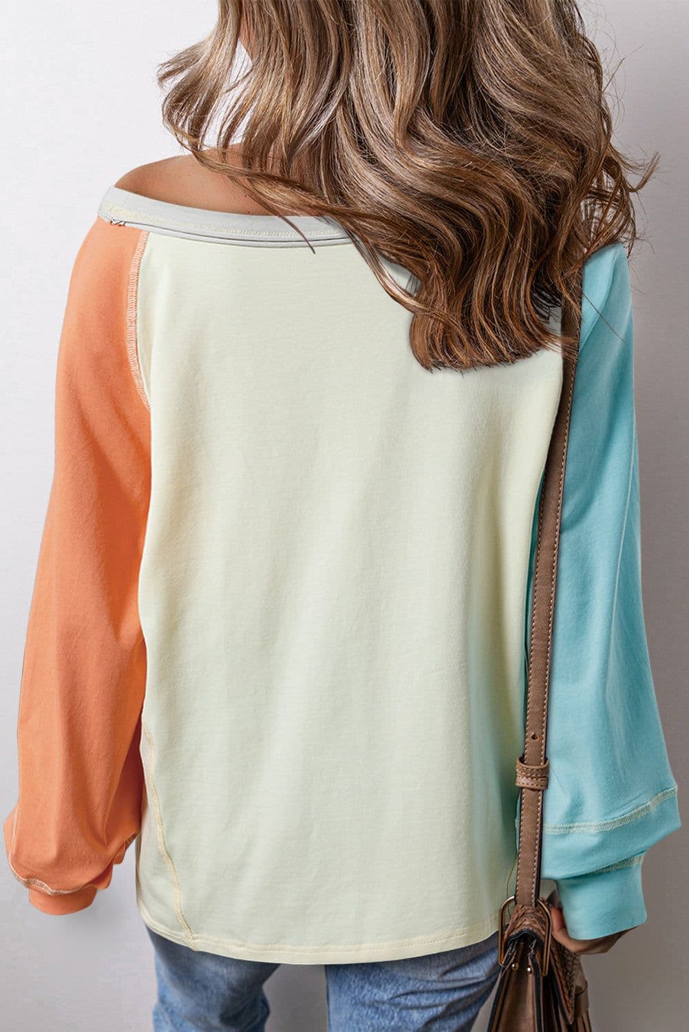 image-Yellow Colorblock Patchwork Long Sleeve Crew Top
