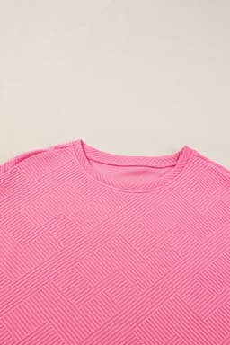 image-Strawberry Pink Textured Loose Fit T Shirt and Drawstring Pants Set