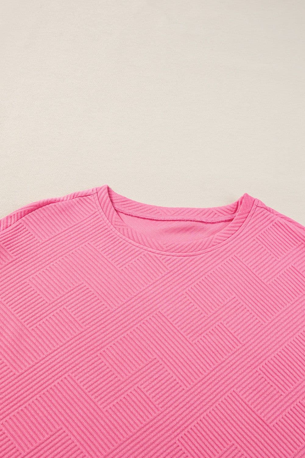 image-Strawberry Pink Textured Loose Fit T Shirt and Drawstring Pants Set