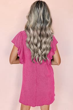 image-Black Textured Ruffled Flutter Sleeve Mini Dress