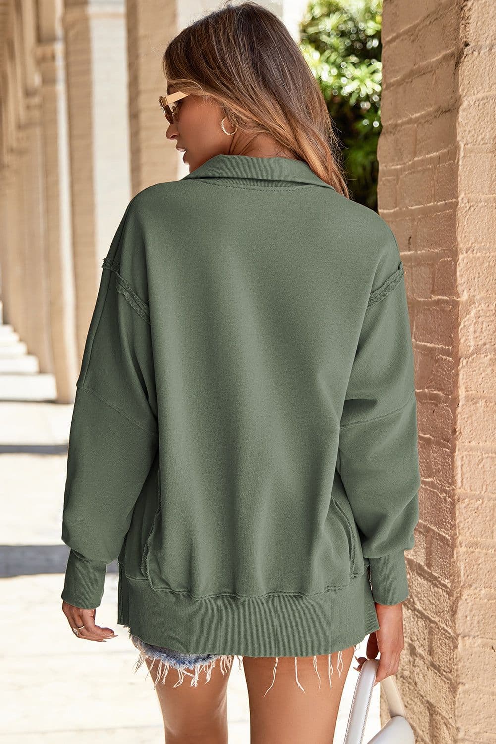 image-Light Blue Collared Baggy Sweatshirt with Slits