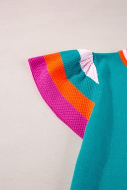 image-Turquoise Flutter Sleeve Knit Sweater
