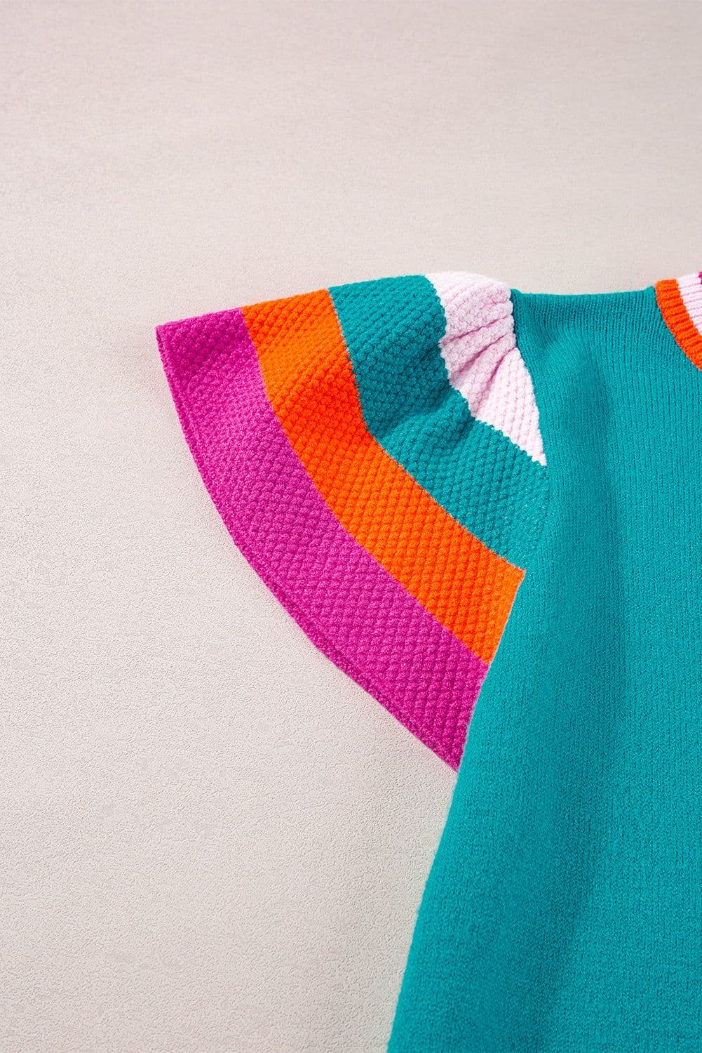 image-Turquoise Flutter Sleeve Knit Sweater