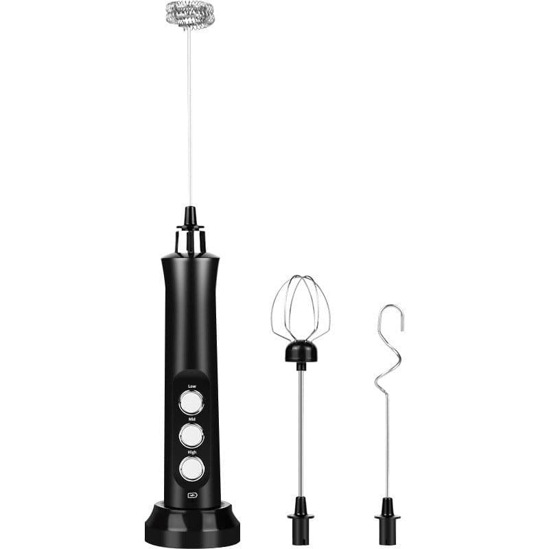 image-Handheld Wireless Milk Frother and Egg Beater - 3-Head Stainless Steel