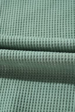 image-Acid Wash Waffle Knit Long Sleeve Top - Smoke Green Buttoned Neck