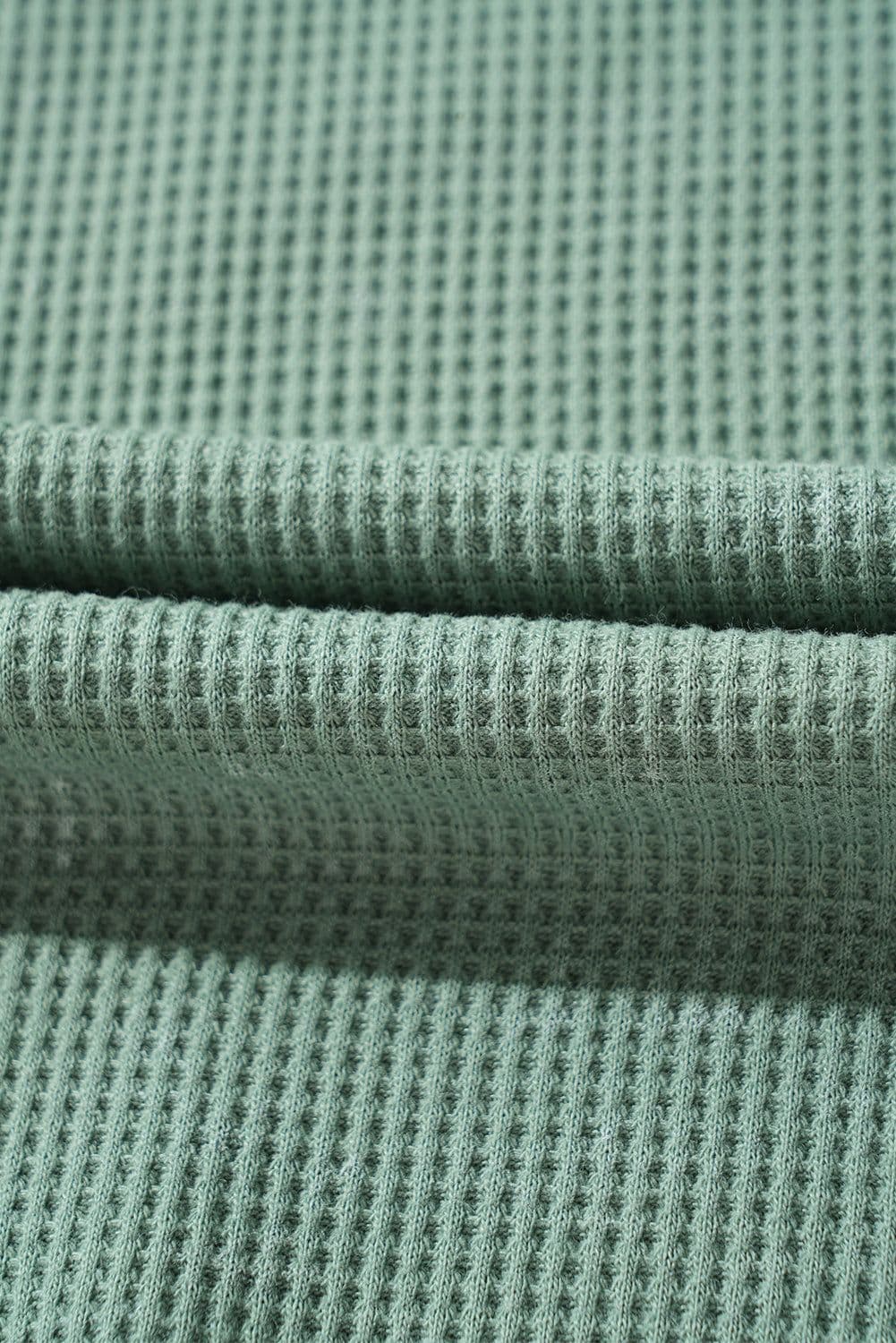 image-Acid Wash Waffle Knit Long Sleeve Top - Smoke Green Buttoned Neck