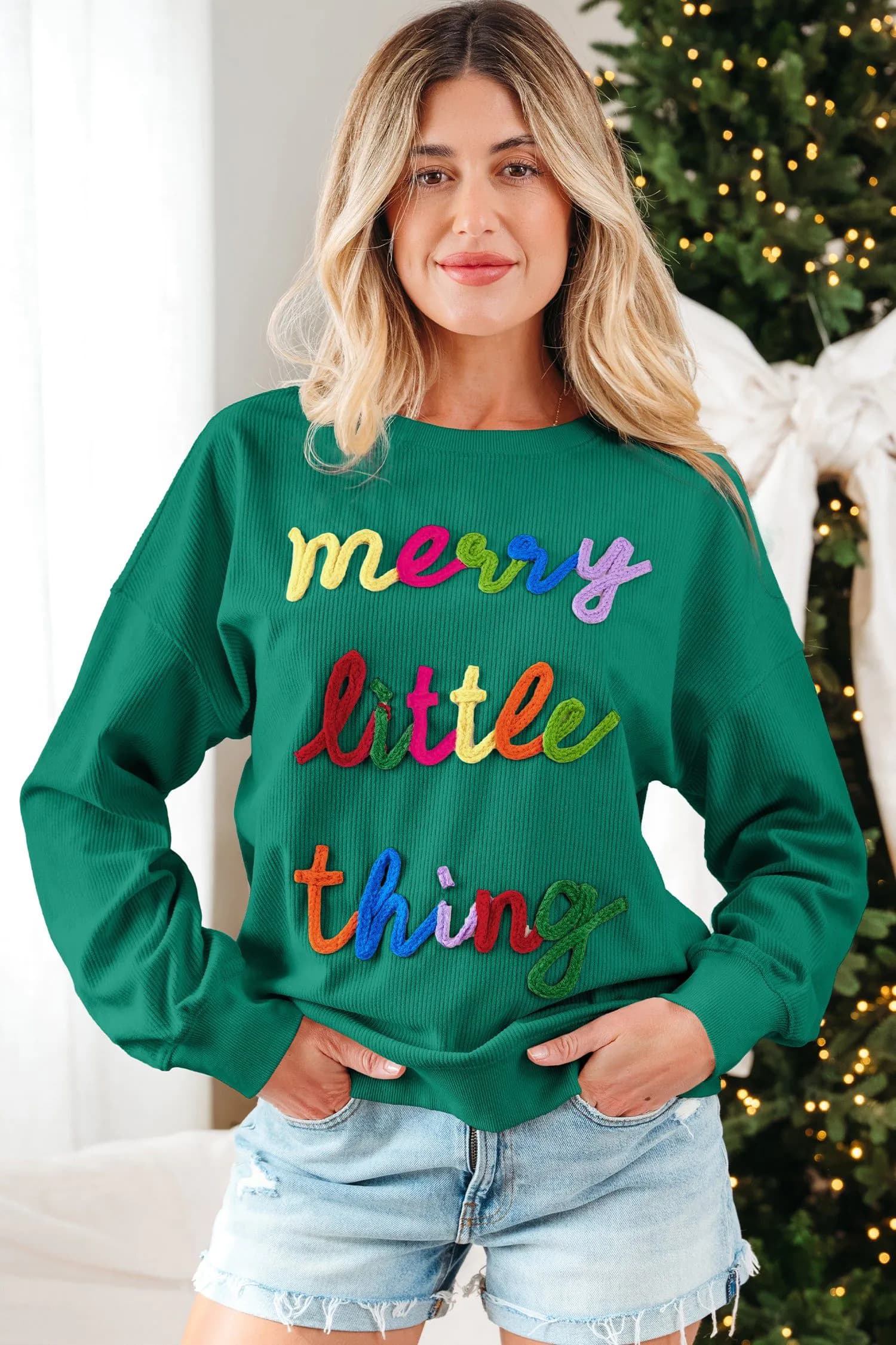 image-Dark Green Corded Letter Graphic Sweatshirt