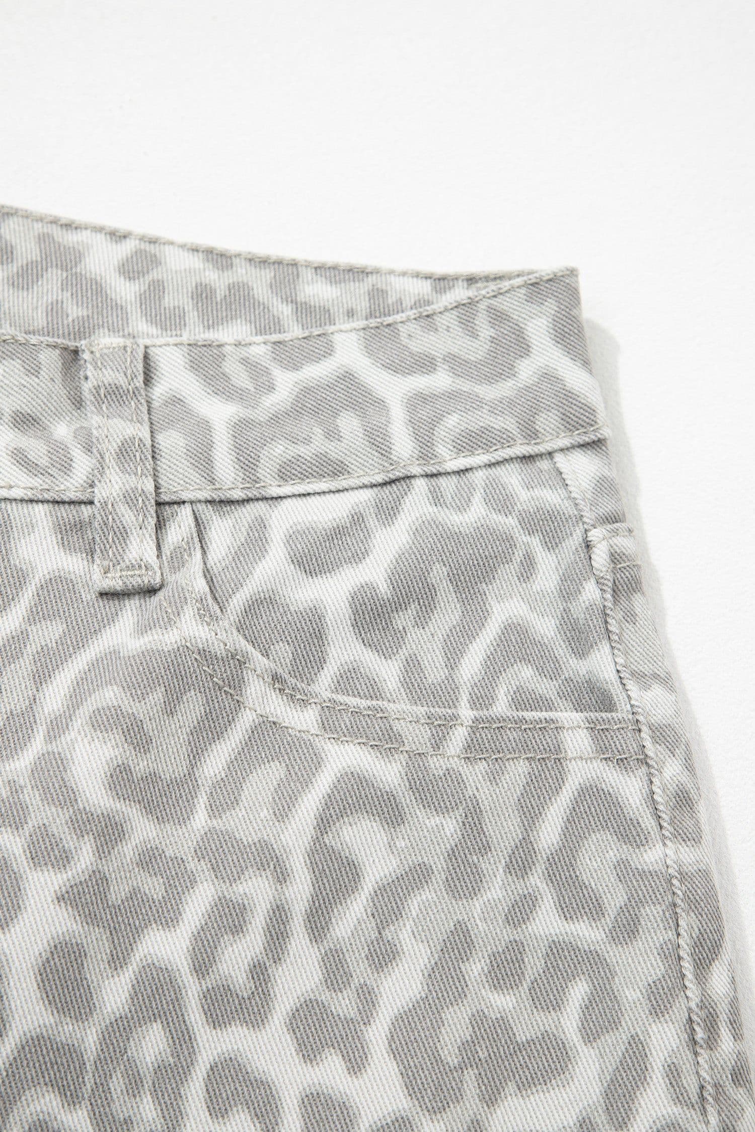 image-Sky Blue Leopard Frayed Wide Leg Jeans