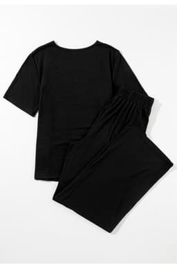 image-Solid Color T-Shirt & Wide Leg Pants Set - 2pcs - Comfortable Fabric