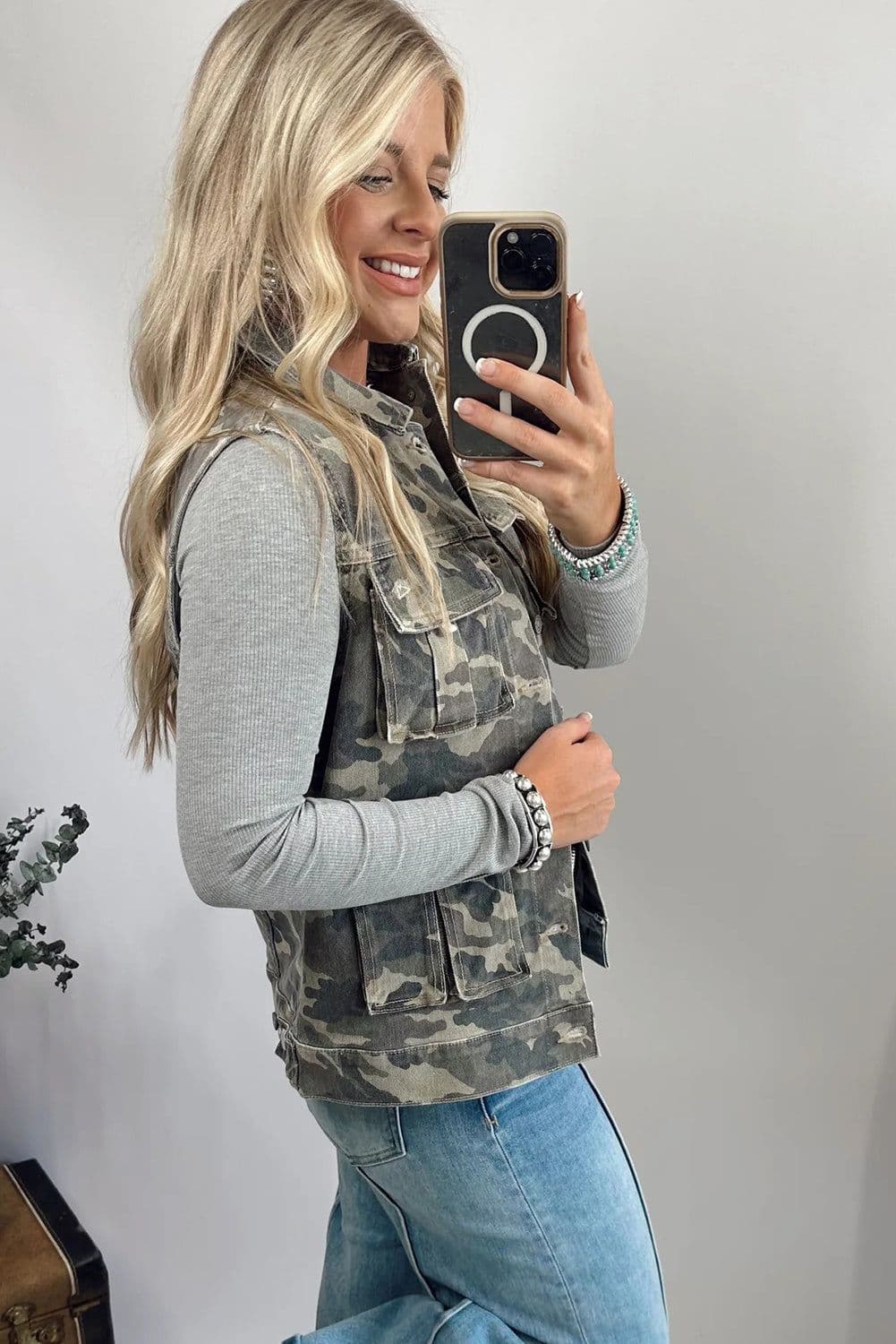 image-Green Camo Cargo Denim Vest