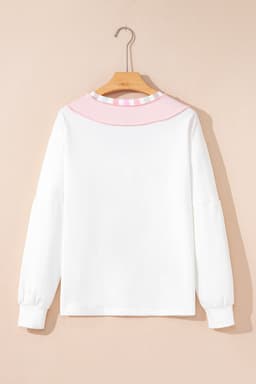 image-White Rainbow Stripe Color Block V Neck Long Sleeve Top
