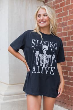 image-Funny Skeleton Print Round Neck T-Shirt - Black, Sizes S-2XL