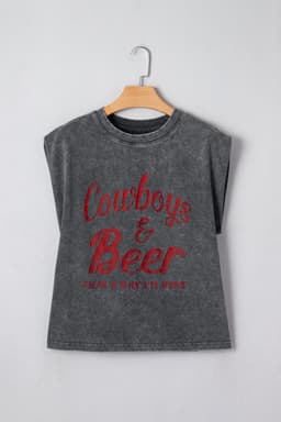image-Sleet Cowboy & Beer Western Graphic Mineral Wash Tank Top