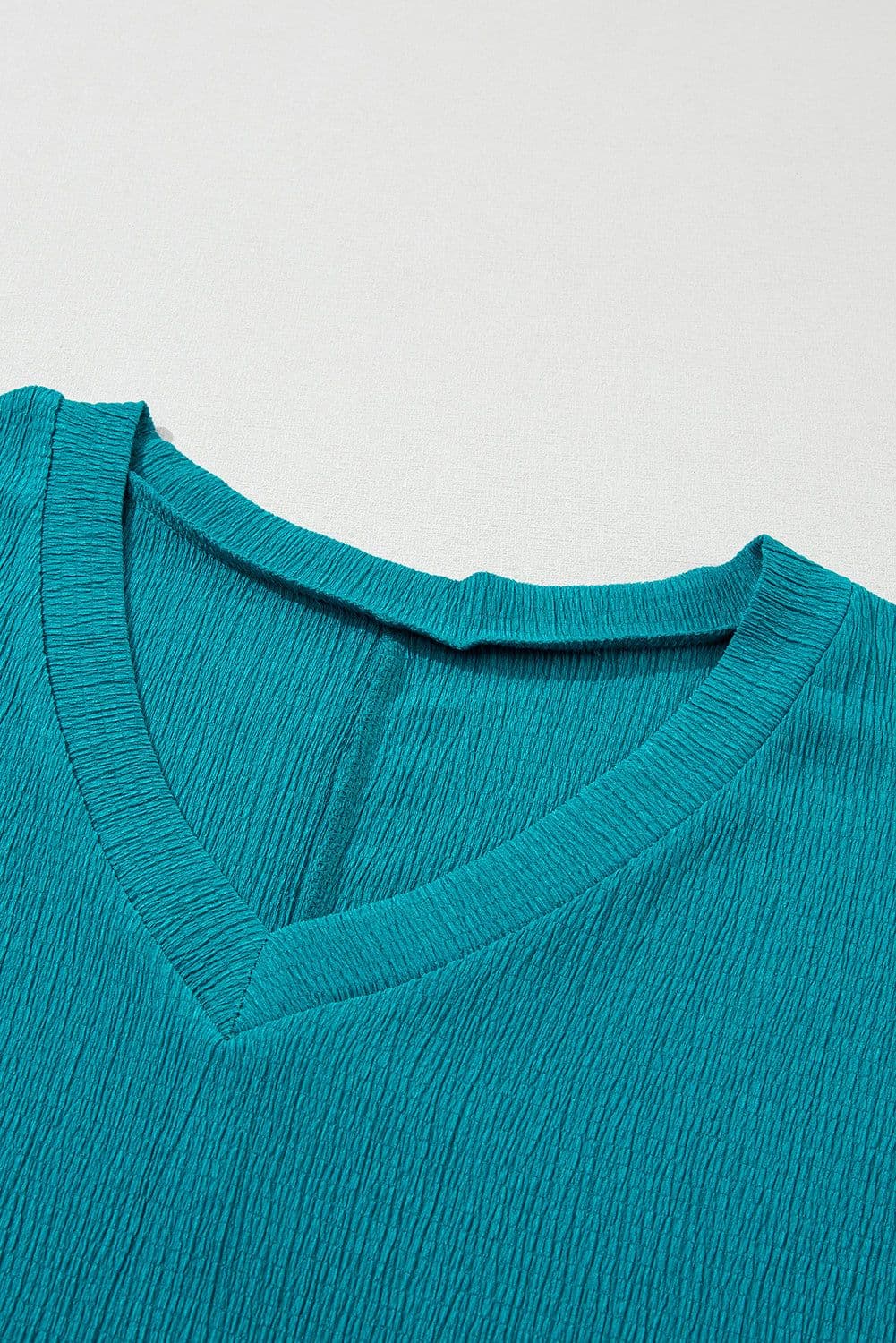 image-Blue Sapphire Crinkled V Neck T-shirt - Women's Fashion