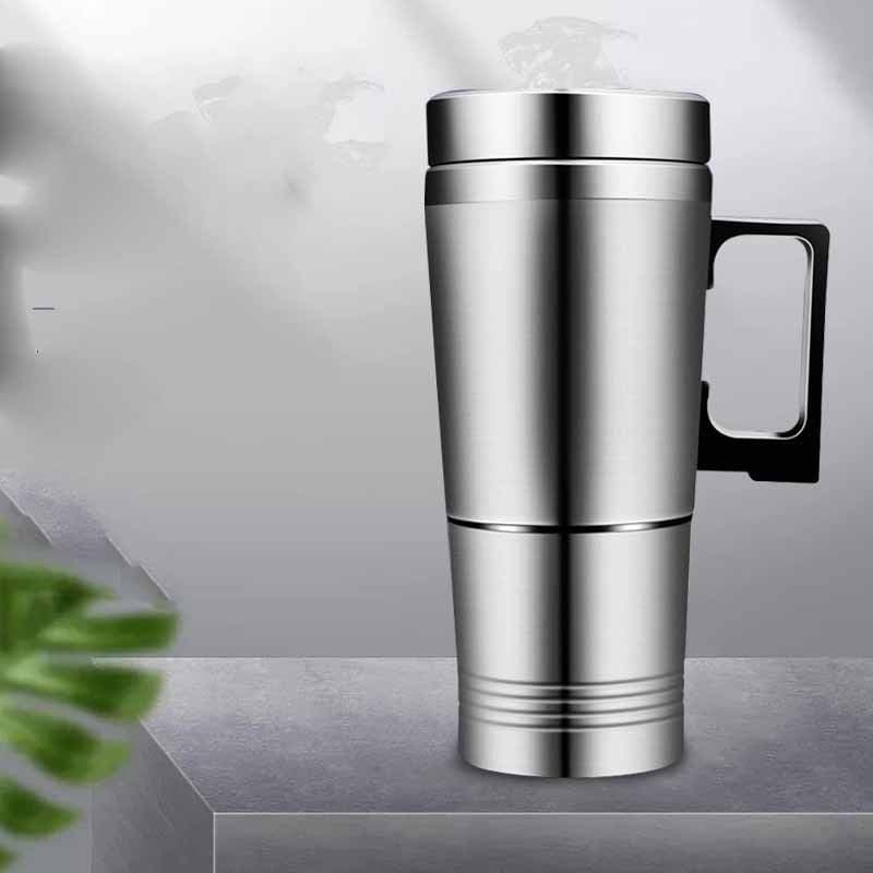 image-Stainless Steel Vehicle Heating Cup Heat Insulation Electric Car Kettle Camping Travel Kettle Water Coffee Thermal Mug
