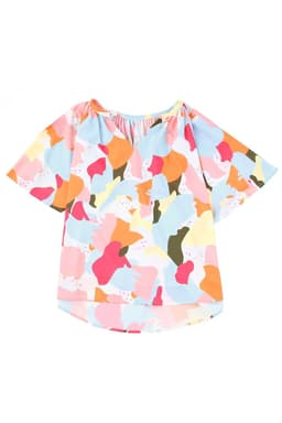 image-Multicolor Floral Print V Neck Half Sleeve Blouse