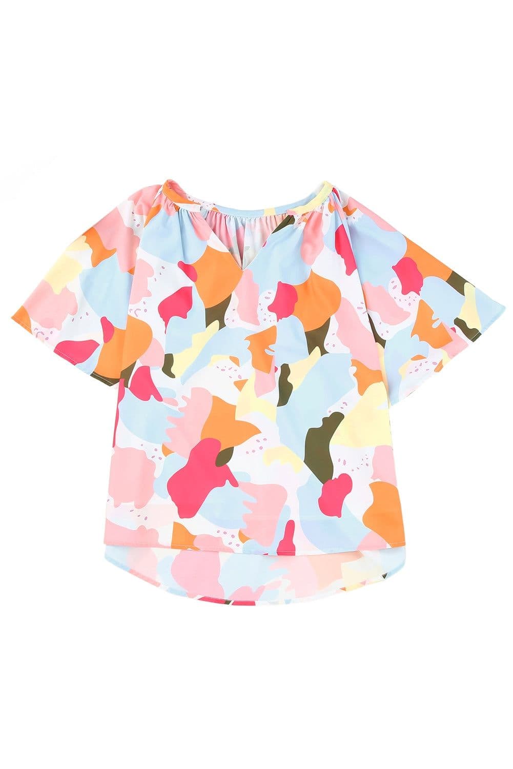 image-Multicolor Floral Print V Neck Half Sleeve Blouse