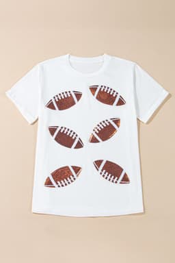 image-White Sequined Rugby Football Graphic T-Shirt