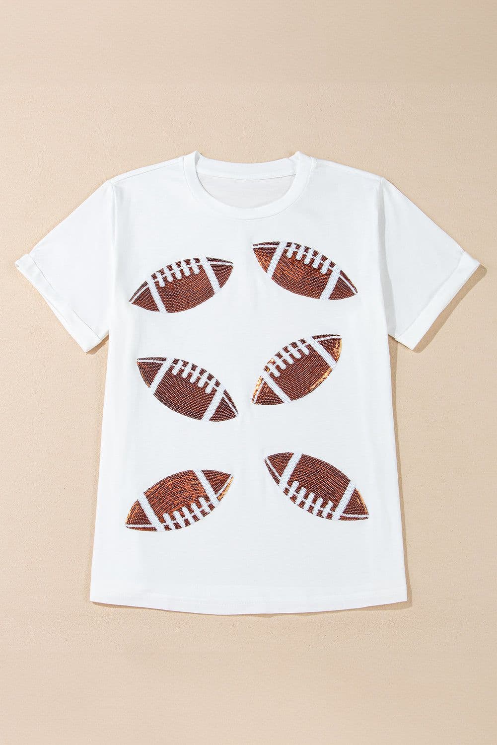 image-White Sequined Rugby Football Graphic T-Shirt