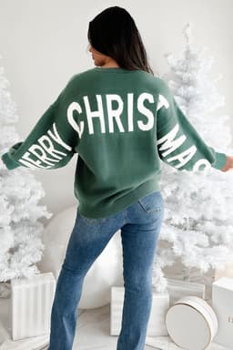 image-Blackish Green HO HO HO MERRY CHRISTMAS Drop Shoulder Loose Sweater