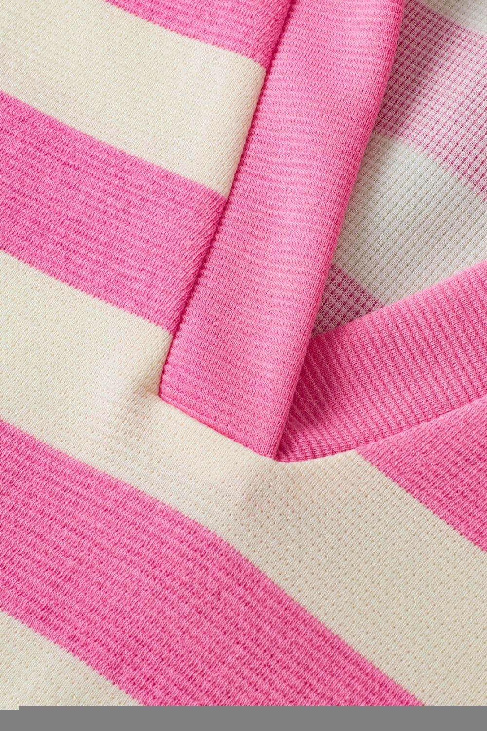image-Pink Stripe V-Neck Collared Cap Sleeve Top