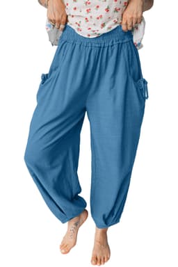 image-Prussian Blue Smocked Waist Casual Jogger Style Pants