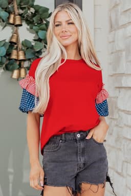 image-Beau Blue Stars Stripes Short Puff Sleeve Top