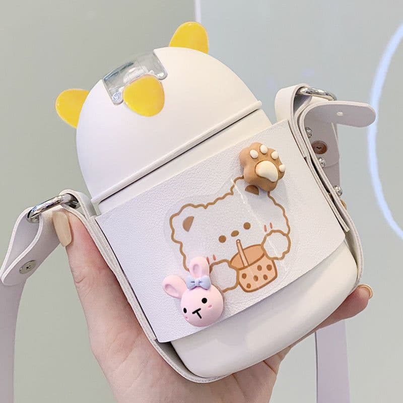 image-Insulation Cup Girls Cute Student With Straw Bag Water Cup